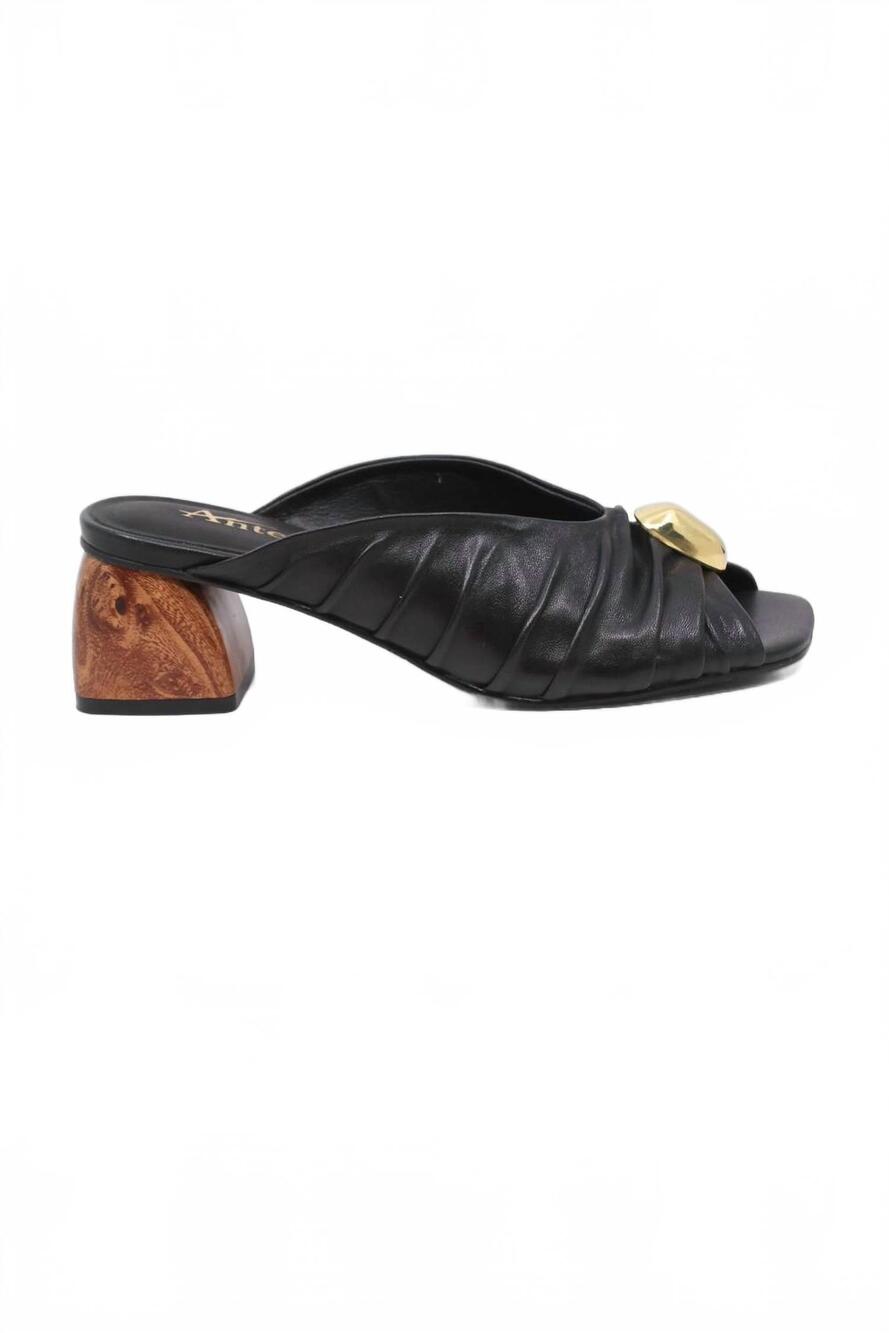 NEW ANTELOPE women's rachel ruched leather mules block heel in black